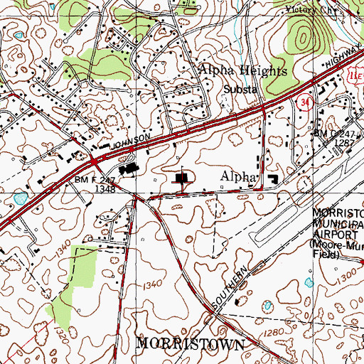 Topographic Map of Alpha Elementary School, TN