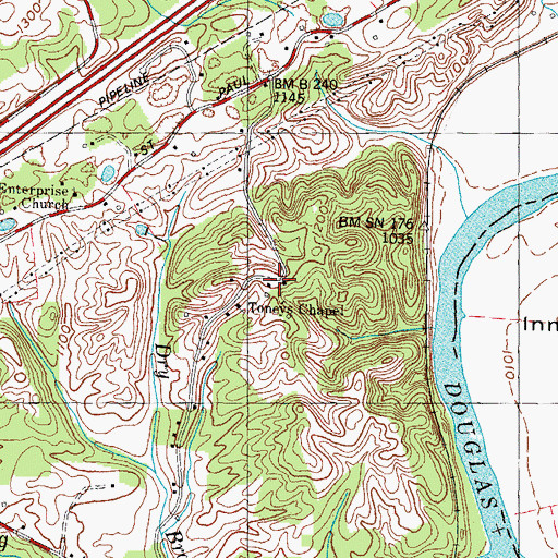 Topographic Map of Beulah Chapel School (historical), TN