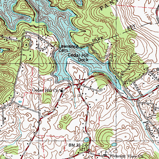 Topographic Map of Cedar Hill School (historical), TN