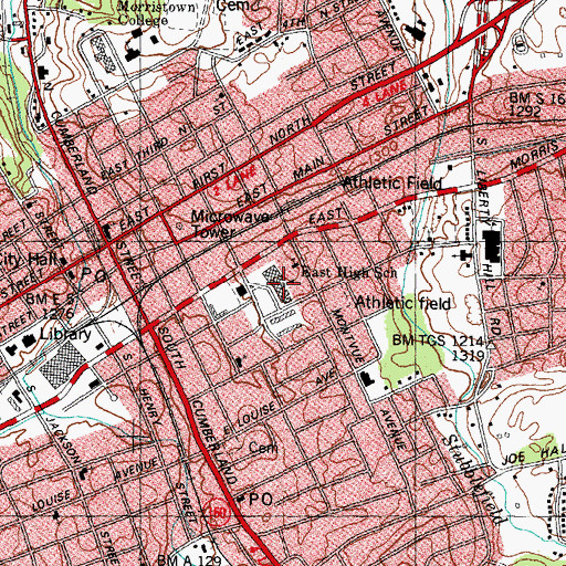Topographic Map of East High School, TN