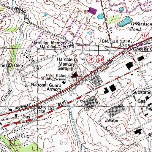 Topographic Map of East Ridge Middle School, TN