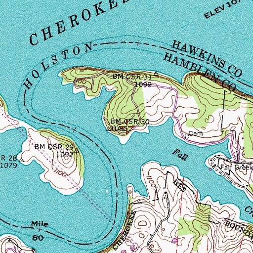 Topographic Map of Fall Creek Campground, TN