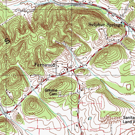 Topographic Map of Fernwood Church, TN