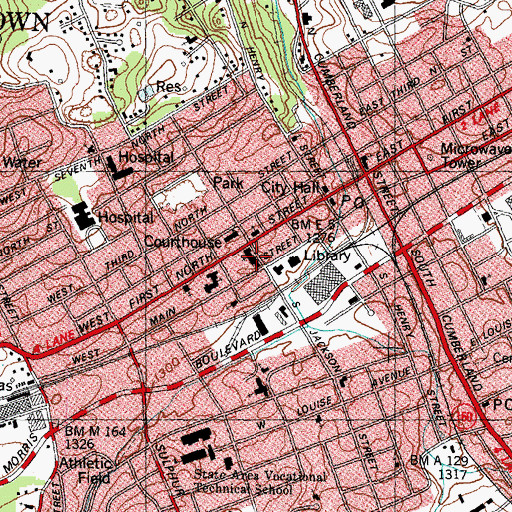 Topographic Map of First Baptist Church, TN