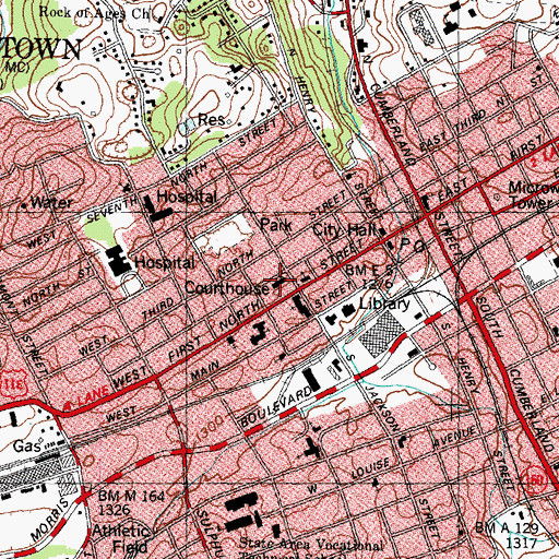 Topographic Map of Hamblen County Courthouse, TN