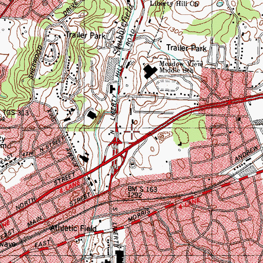 Topographic Map of Liberty Plaza Shopping Center, TN