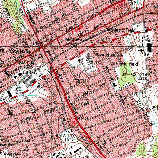 Topographic Map of Montvue Baptist Church, TN