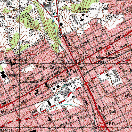 Topographic Map of Morristown City Hall, TN