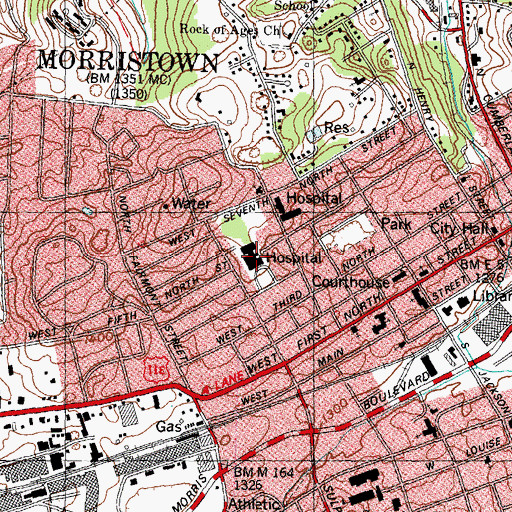 Topographic Map of Morristown - Hamblen Healthcare System Hospital, TN