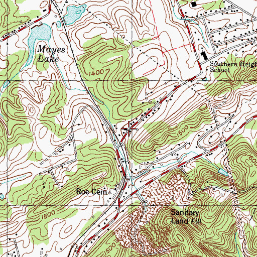Topographic Map of Roe Junction Baptist Church, TN