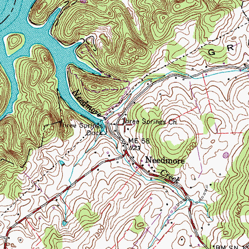 Topographic Map of Three Springs School (historical), TN