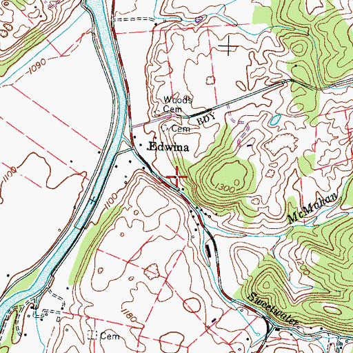Topographic Map of Edwina School (historical), TN