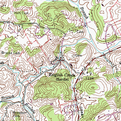 Topographic Map of English Creek Baptist Church, TN