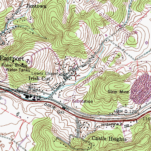 Topographic Map of Irish Cut School (historical), TN
