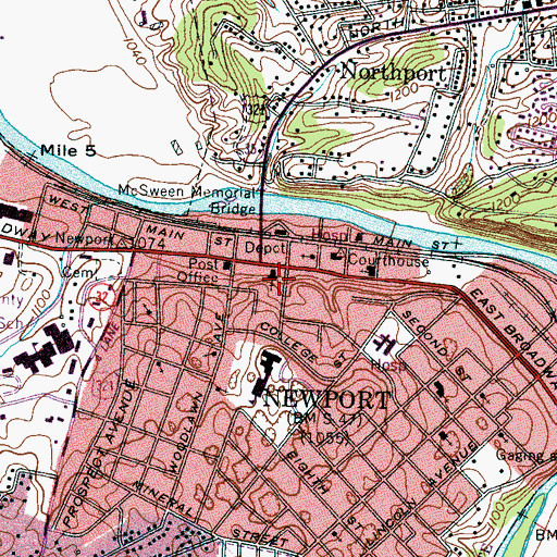Topographic Map of Newport First Baptist Church, TN