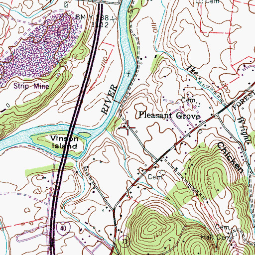 Topographic Map of Pleasant Grove Baptist Church, TN