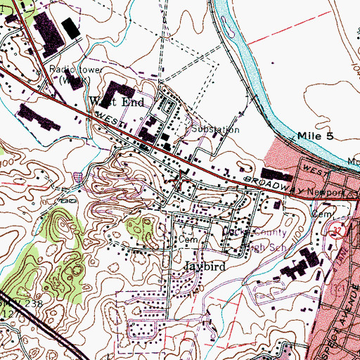 Topographic Map of West End Baptist Church, TN