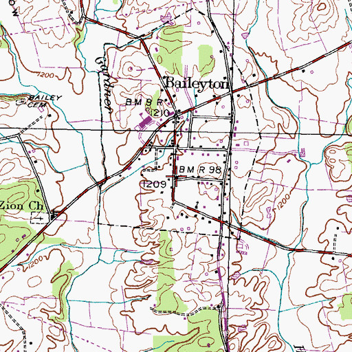 Topographic Map of Baileyton First Baptist Church, TN