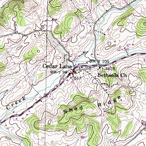 Topographic Map of Bethesda School (historical), TN