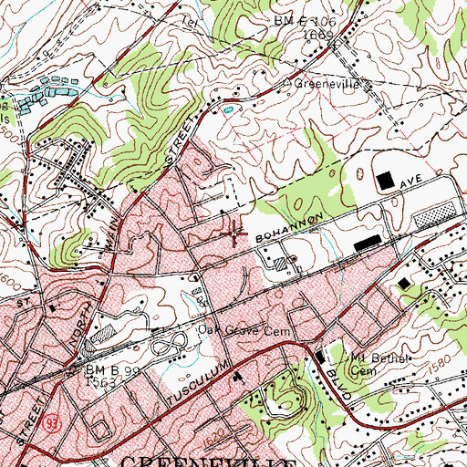Topographic Map of Calvary Baptist Church, TN