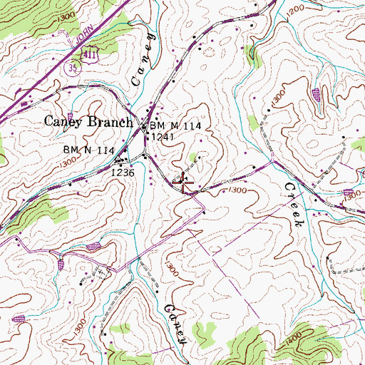 Topographic Map of Caney Branch School (historical), TN