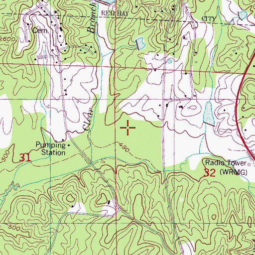 Topographic Map of Bates Dam, AL