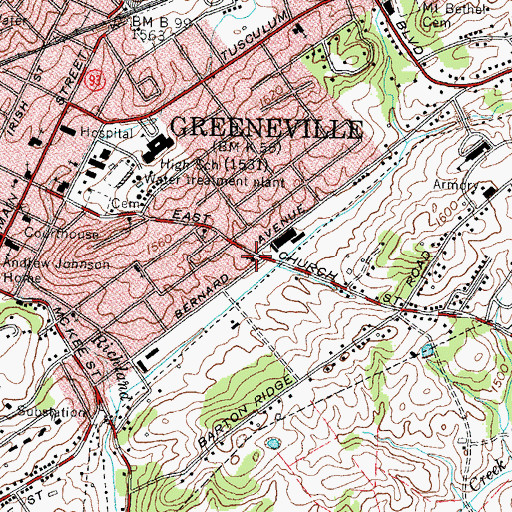 Topographic Map of First Apostolic Church, TN