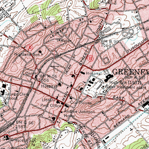 Topographic Map of First Baptist Church, TN
