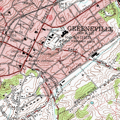 Topographic Map of First Church of the Nazarene, TN