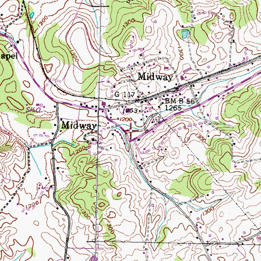Topographic Map of Midway United Methodist Church, TN