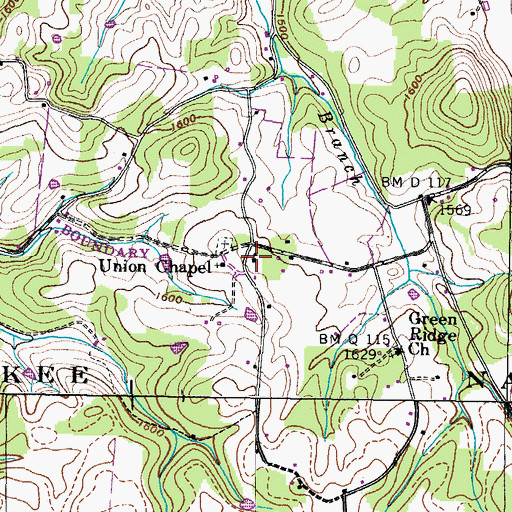 Topographic Map of Union Chapel School (historical), TN