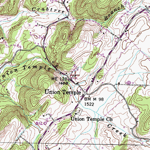 Topographic Map of Union Temple School (historical), TN