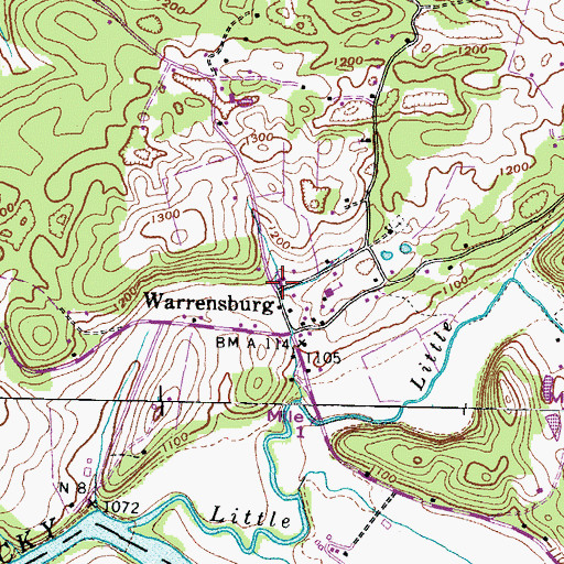 Topographic Map of Warrensburg Baptist Church, TN