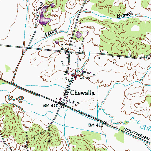 Topographic Map of Chewalla Baptist Church, TN