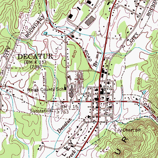 Topographic Map of Decatur Cemetery, TN