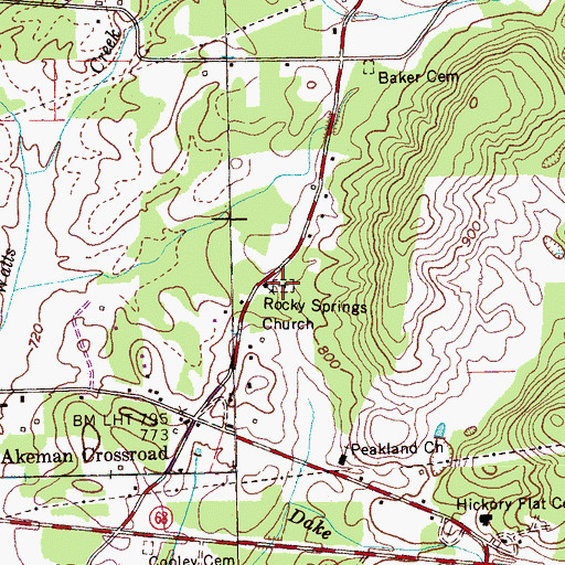 Topographic Map of Rocky Springs Cemetery, TN