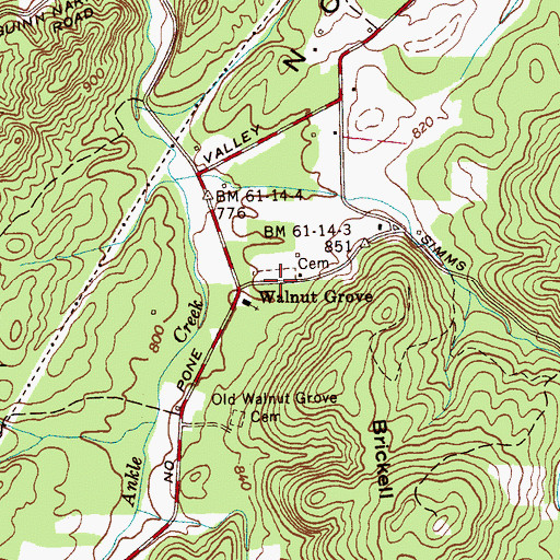 Topographic Map of Walnut Grove Cemetery, TN