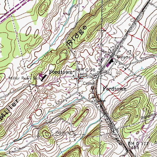 Topographic Map of Fordtown Baptist Church, TN