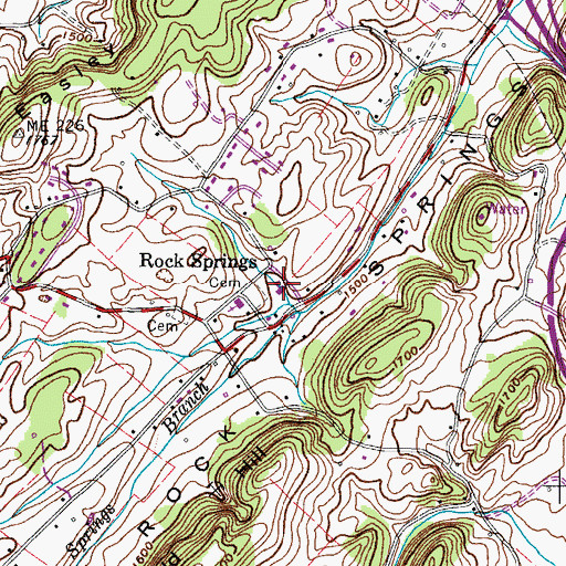 Topographic Map of Rock Springs School (historical), TN