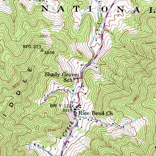 Topographic Map of Shady Grove Baptist Church, TN