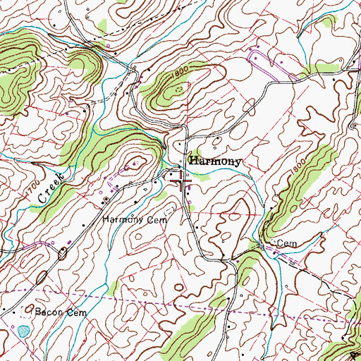 Topographic Map of Harmony Baptist Church, TN