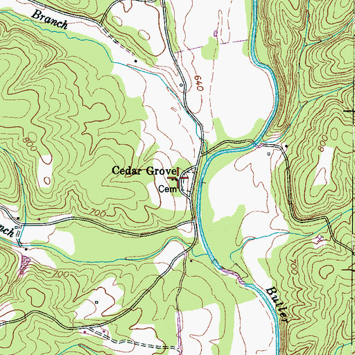 Topographic Map of Cedar Grove Baptist Church, TN