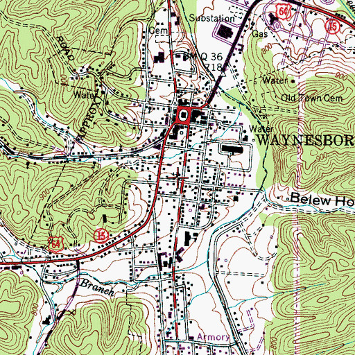Topographic Map of Waynesboro First Baptist Church, TN