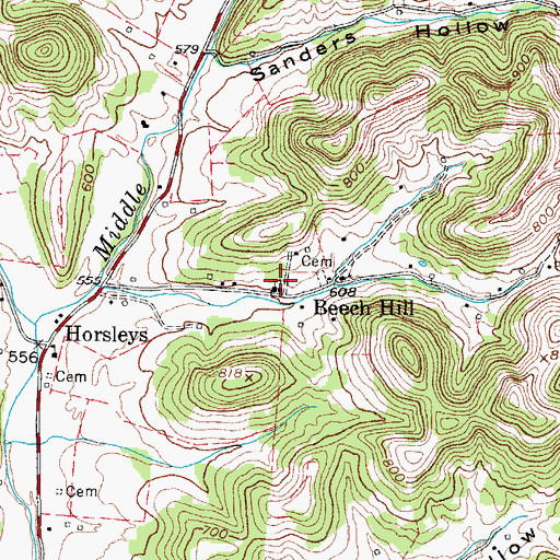 Topographic Map of Beech Hill School (historical), TN