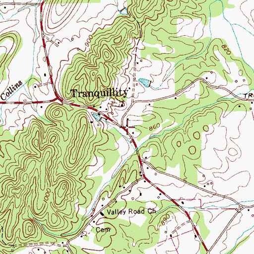 Topographic Map of Tranquillity School (historical), TN