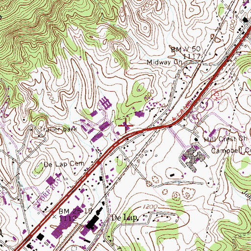 Topographic Map of Woodsons Mall Shopping Center, TN