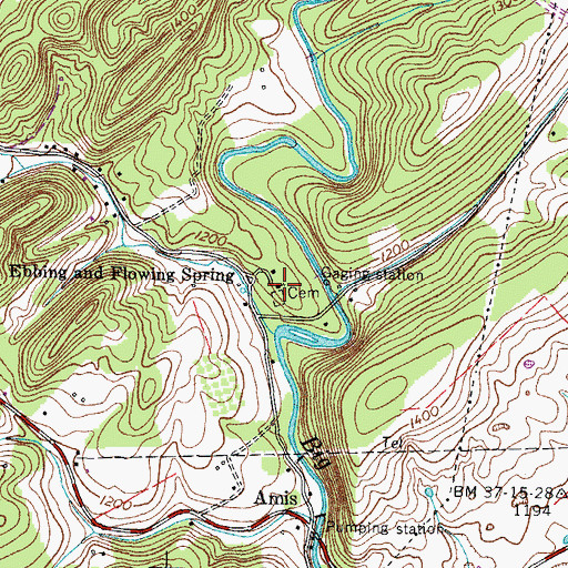 Topographic Map of Ebbing and Flowing Springs United Methodist Church, TN