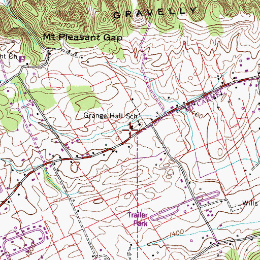 Topographic Map of Grange Hall United Methodist Church, TN