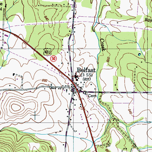 Topographic Map of Belfast School (historical), TN