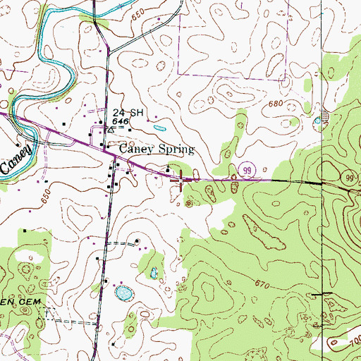 Topographic Map of Caney Springs School (historical), TN